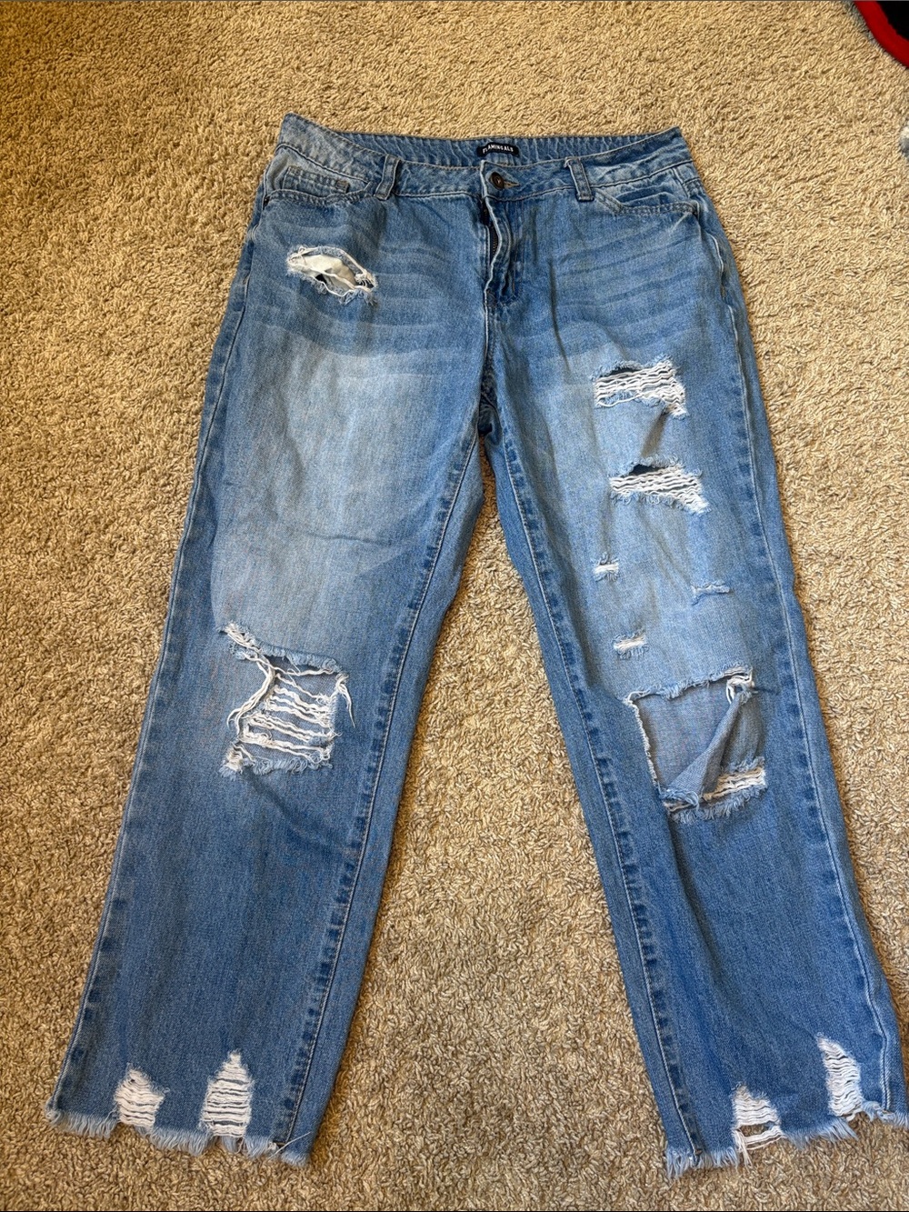 Women’s Distressed Straight-Leg Jeans - Light Blue